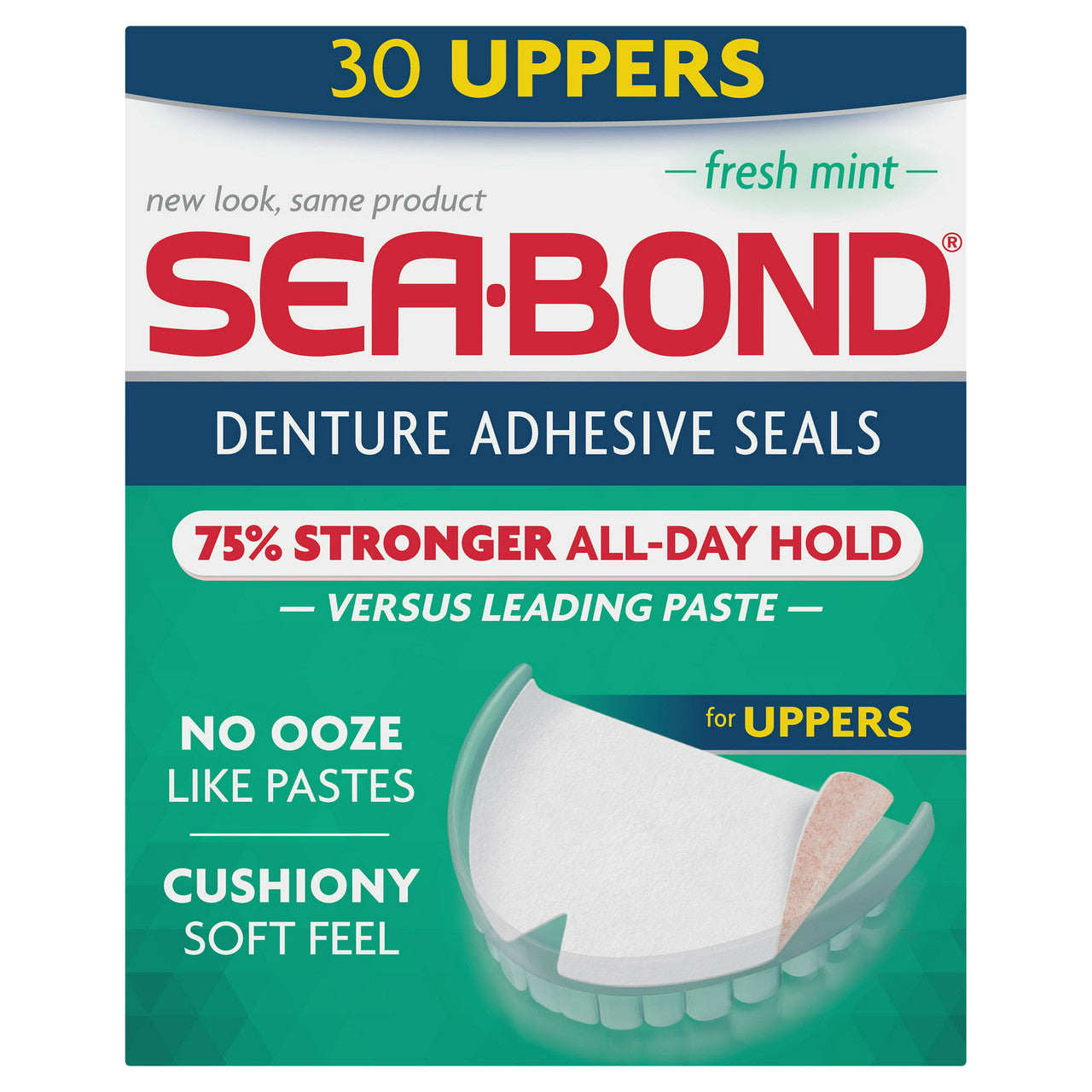 Sea-Bond Uppers Denture Adhesive Wafers, Fresh Mint, 30 Ea